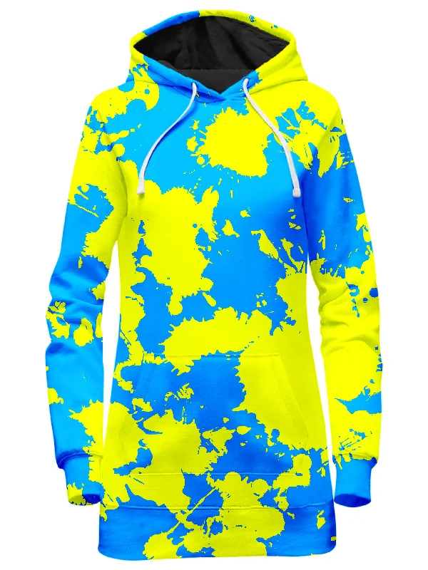 Yellow and Blue Paint Splatter Hoodie Dress Chic unclassified dresses