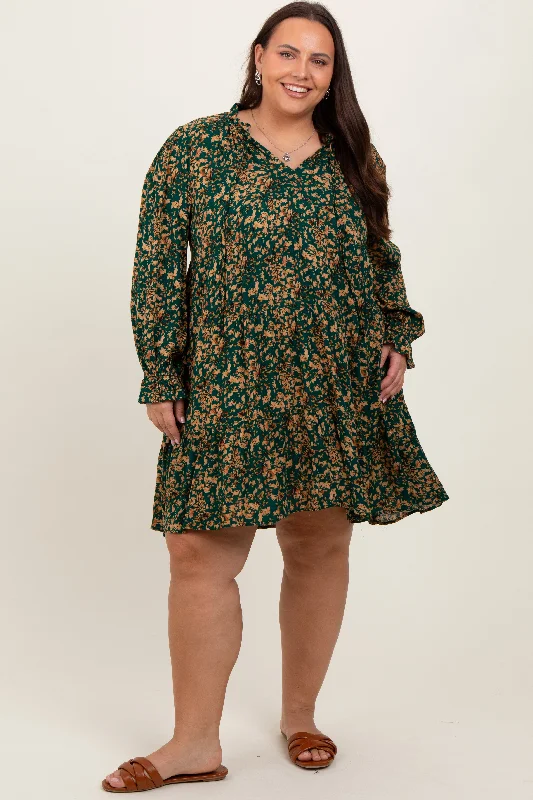 Forest Green Leaf Print Long Sleeve Plus Dress Revolve floral dresses