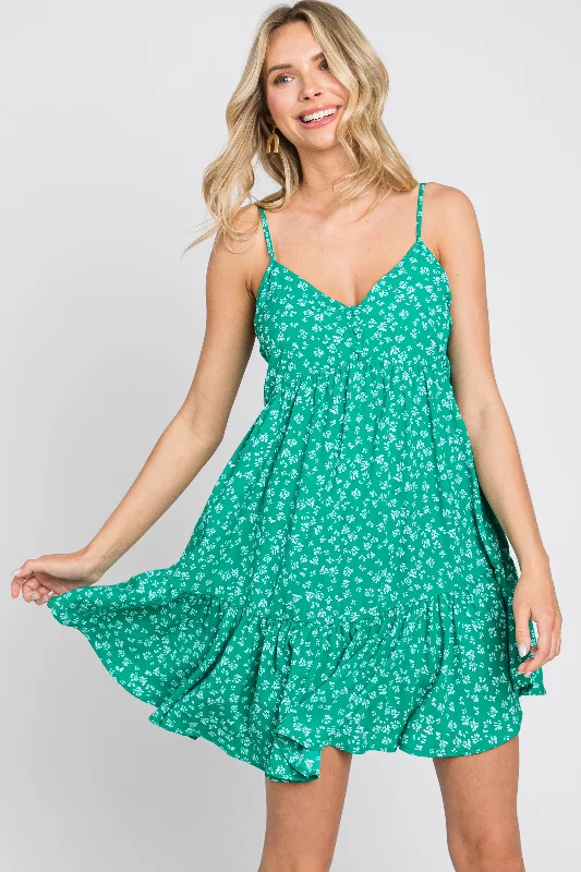 Green Print Tiered Dress Best floral dresses for petites