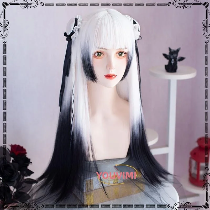 Black and White Long Straight Gradient Wig YV476002 Summer Floral Maxi