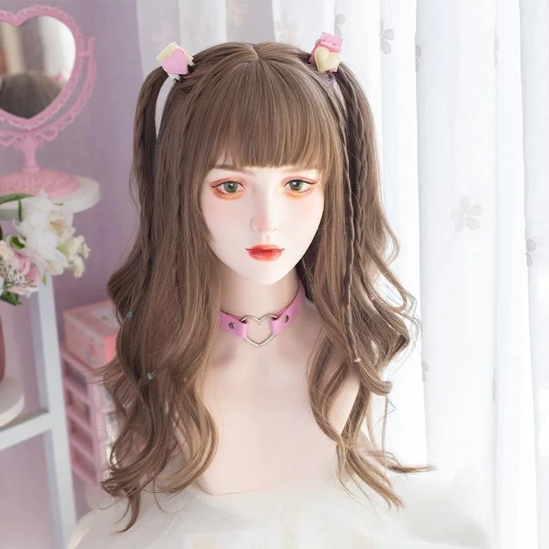 Gray Brown Long Curly Wig YV476044 Front Slit Maxi