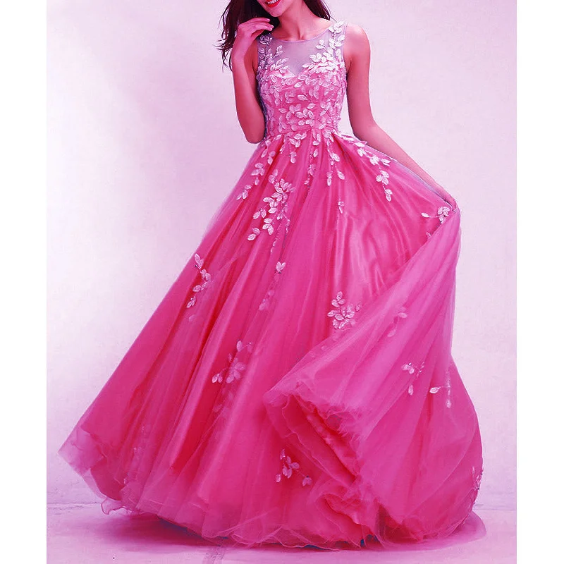 Hot Pink Prom Dresses Long 2022 Senior Prom Gown with Ivory Lace A Line Full Skirt Chic Maxi Skirt