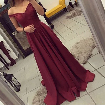 Maroon Off the shoulder Full Skirt Prom Dresses Long Girls Formal Dresses 2018 Ruffled Maxi Skirt