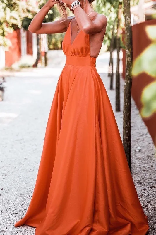 Orange Sweetheart Backless Satin A-Line Prom Dress with Long Skirt, PD23030148 Tartan Maxi Skirt