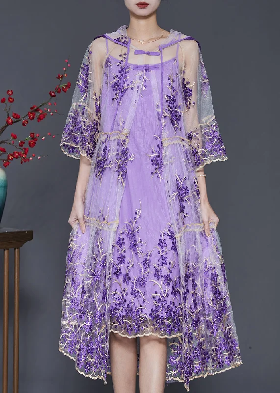 Beautiful Purple Embroidered Tulle Dress Two Pieces Set Summer SD1070 Tulle Dress Fluffy