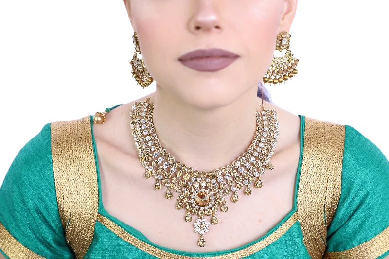 Brilliant Gold Necklace Set with Earrings - 1140 Lace Dress Design