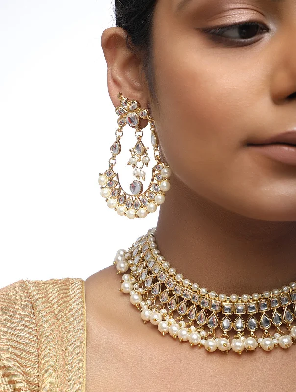 Kundan Set with Earrings and Necklace MRR70 Off-the-shoulder Lace