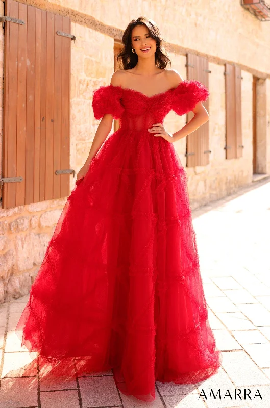 Off Shoulder Ruffled Tulle Ball Gown by Amarra 94002 Sexy Tulle Dress