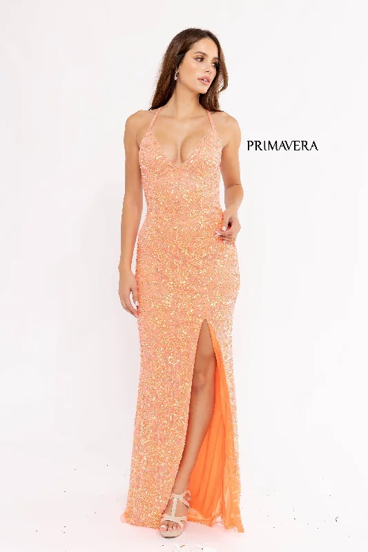 Full Sequin Beaded Dress With V Neckline 01 By Primavera Couture -3295 Sequin Dress Allure