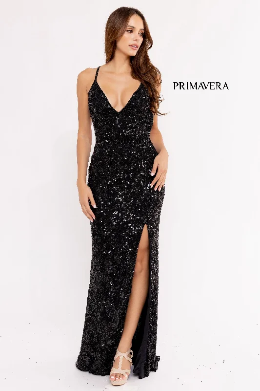 Full Sequin Beaded Dress With V Neckline By Primavera Couture -3295 Short Sequin Dress