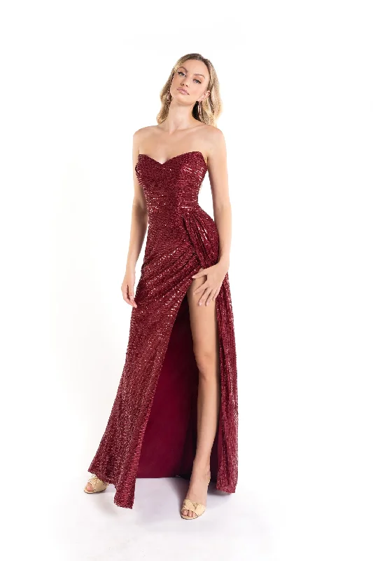 Sequin Fitted Strapless Slit Gown by Abby Paris 90160 Sequin Dress Twist