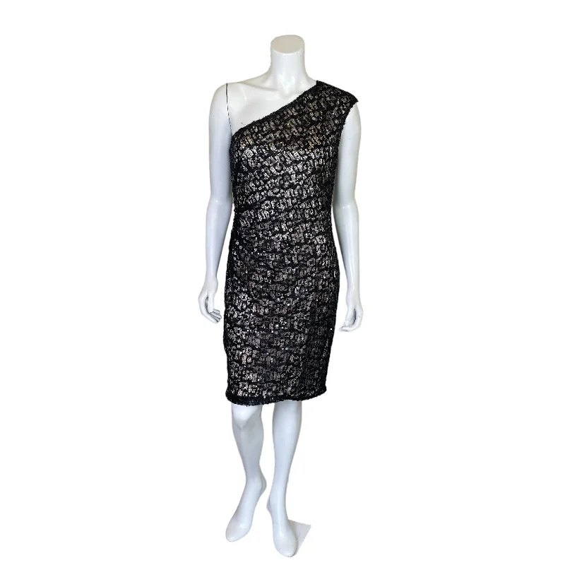 David Meister | Women's Black Sequin One Shoulder Evening Dress | Size: 10 Sequin Fit Dress