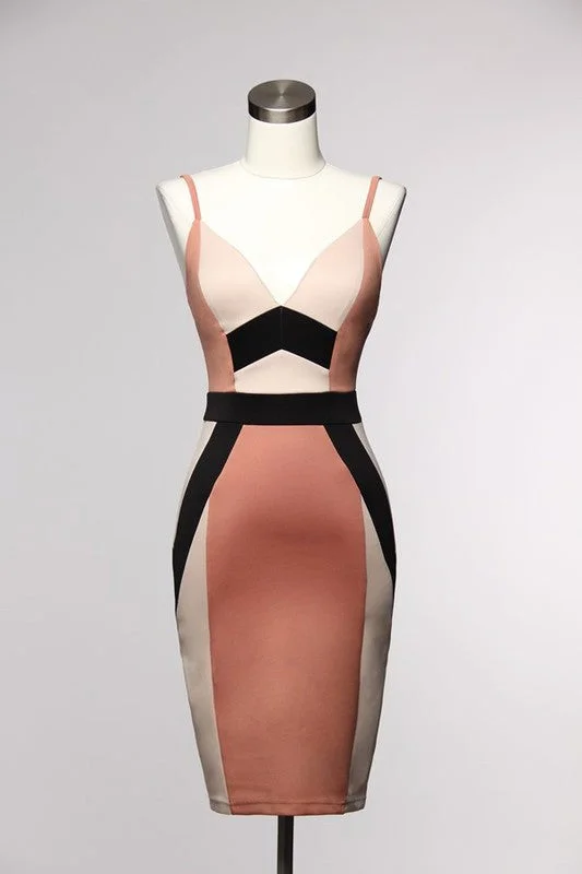 Elegant Multi-Color Block Bodycon Dress Curvy Bodycon Dress