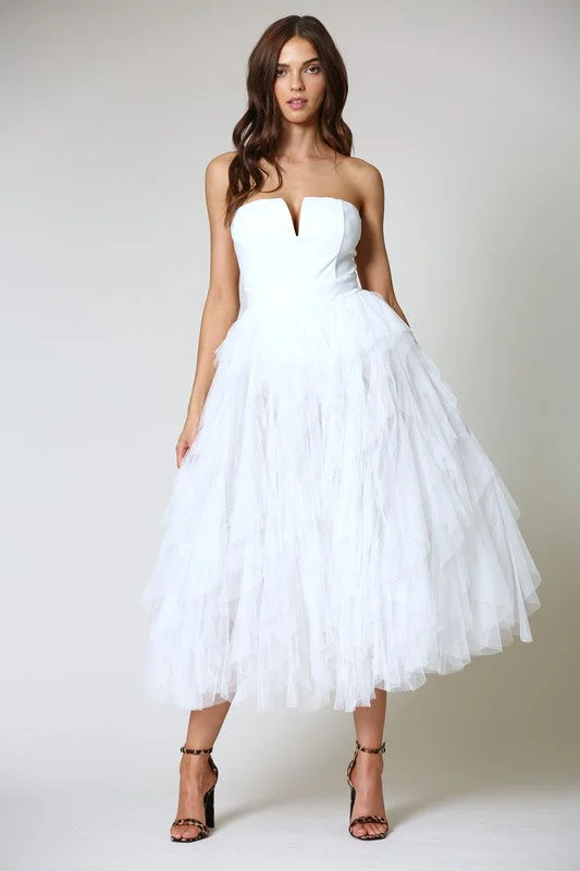 Elegant White Couture Bodycon Ruffle Puffy Mesh Dress Night Out Dress