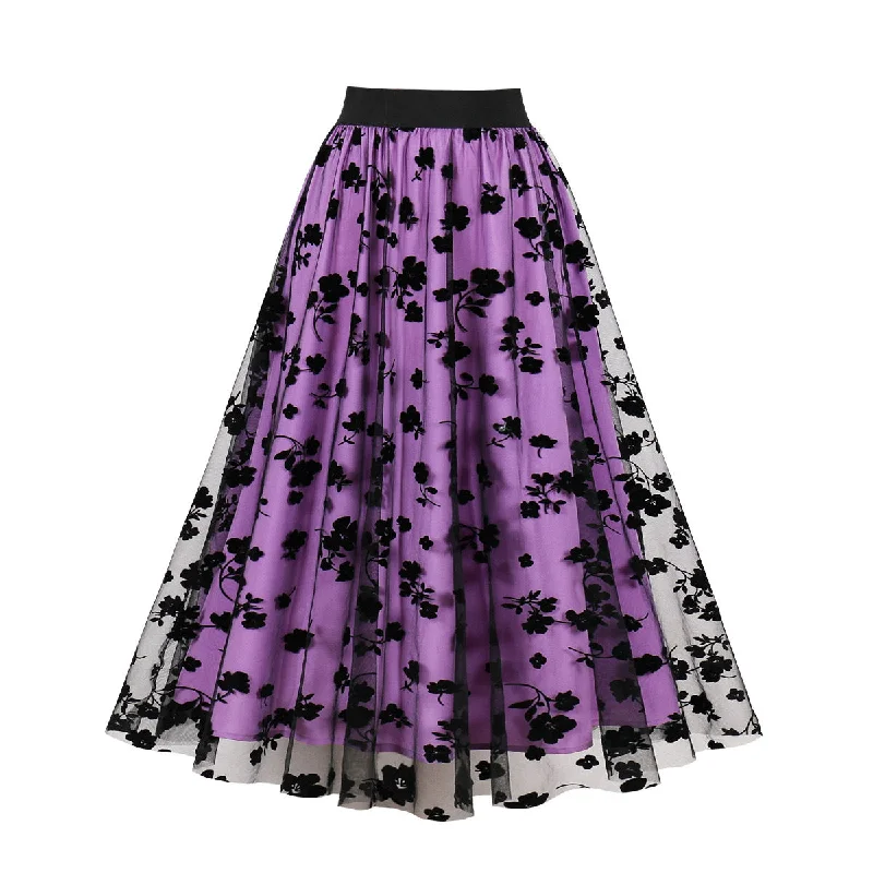 Girlary-shop alien invasion dress to impress Christmas E-Commerce Mesh Double-Layer Flocking Flower Waist-Tight Flower Gauze Skirt Large Swing Skirt Lace Detail Bodycon