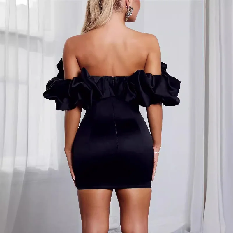 Girlary-shop hoco dresses New Women's off-Shoulder Hip Skirt Casual Puff Sleeve Dress Fashion off-Shoulder Tight Short Bodycon Dress Glam