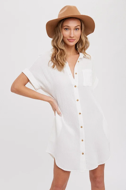 Coastal Button Up Shirt Dress Midi Shirt Dress