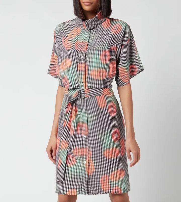 KENZO Women's Printed Belted Shirting Dress - Cherry. UK 6. ****V82 V-neck Shirt Dress