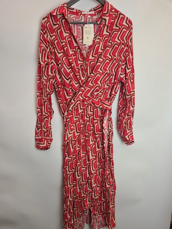 Mango Chain Print Cross Waist Shirt Dress Red/Multi Size UK 10 **** V84 Stretch Shirt Dress