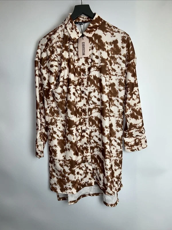 Missguided Oversized Dip Back Shirt Dress Tie Dye - Brown. UK 10 **** Ref V333 Belted Button Dress