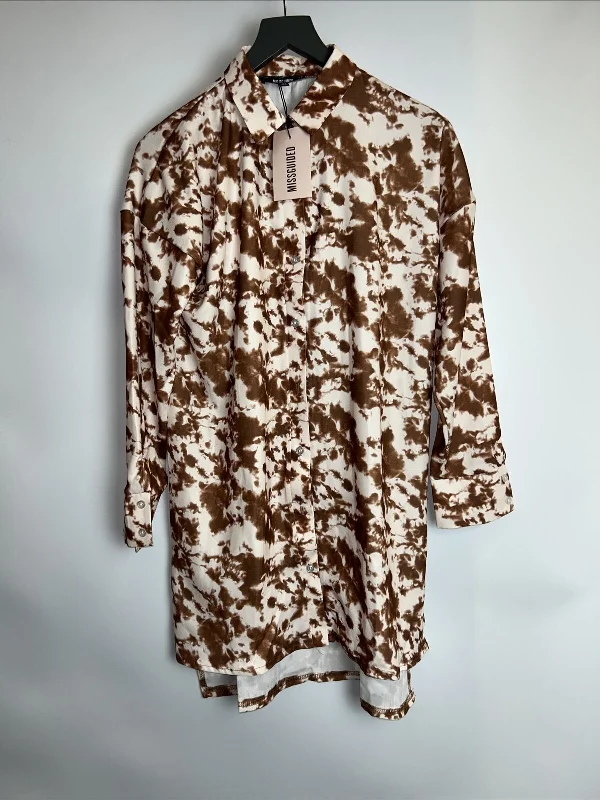 Missguided Oversized Dip Back Shirt Dress Tie Dye - Brown. UK 10 **** Ref V333 Shirt Dress Look