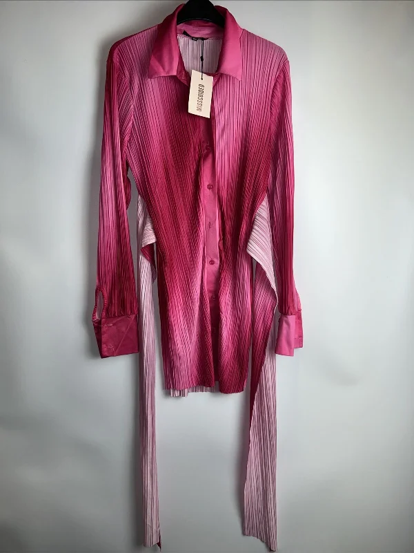 Missguided Tie Waist Shirt Dress Ombre Pink Size UK 10 **** V88 Pleated Shirt Dress