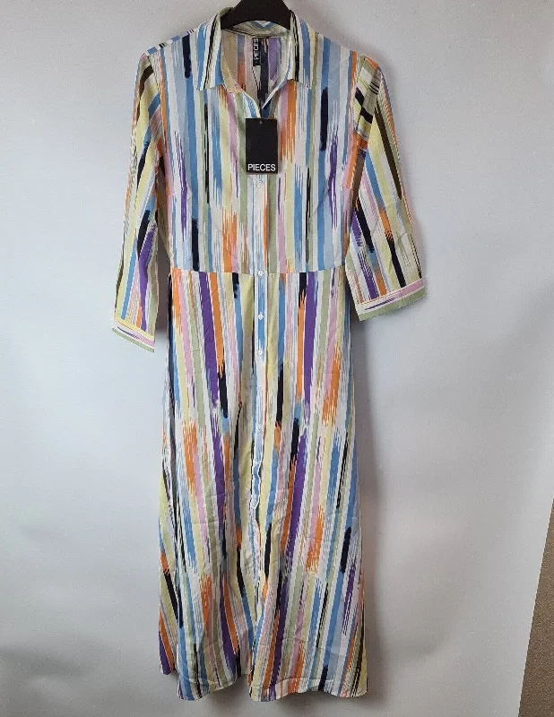 Pieces Ladies Mid Length Shirt Dress Multi Size S BNWT Ref****V24 Satin Shirt Dress