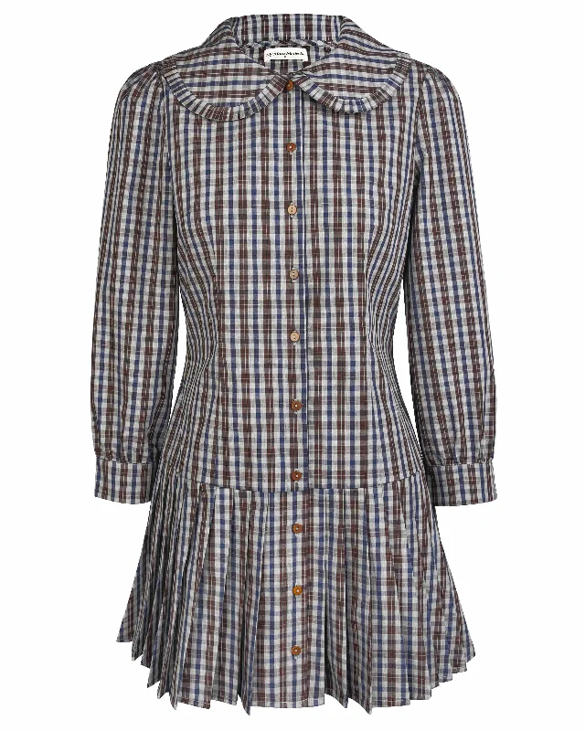 Pleat Shirt Dress - Dark Check Lace Shirt Dress