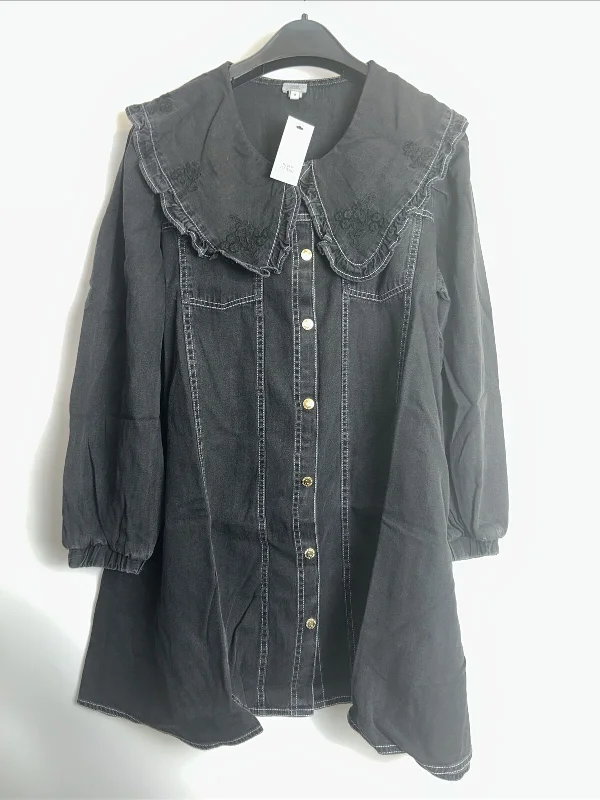 River Island Frill Collar Puff Sleeved Denim Shirt Dress - Black. UK 6 **** V226 Fashion Shirt Dress