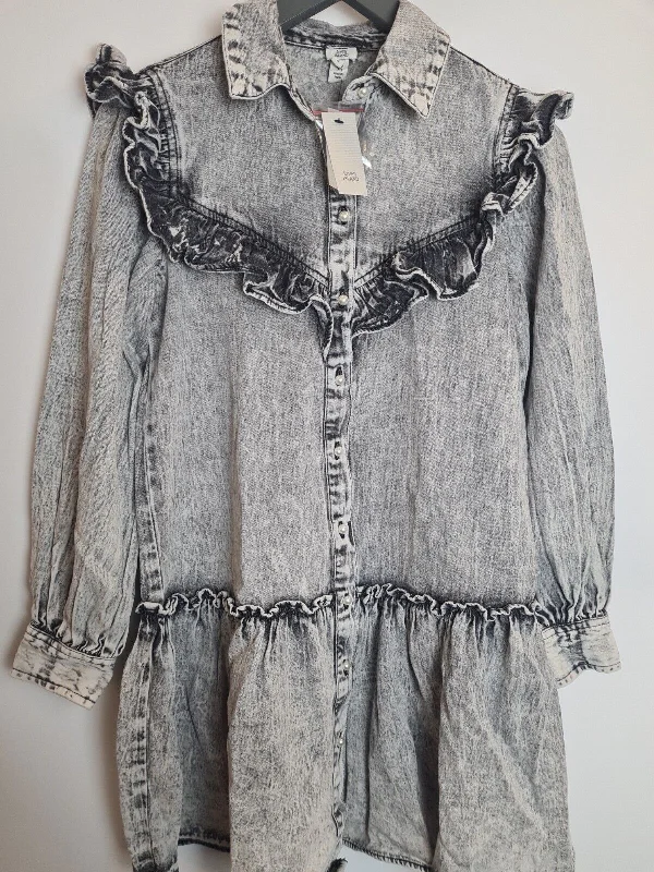 River Island Grey Ruffled Shirt Dress Size 6 **** V147 Soft Shirt Dress