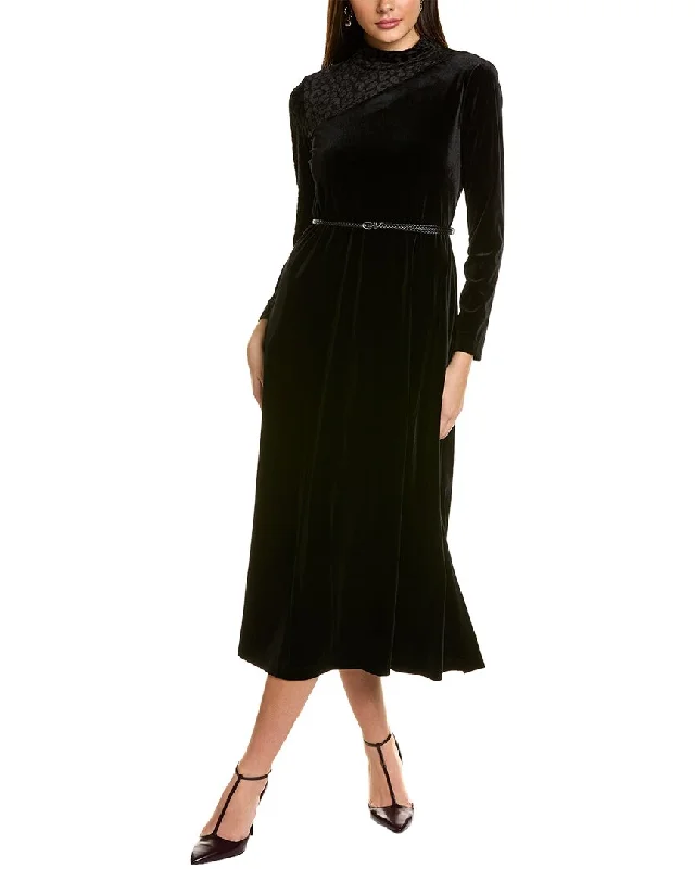 Anne Klein Burnout Velvet Midi Dress Casual A-line Skirt