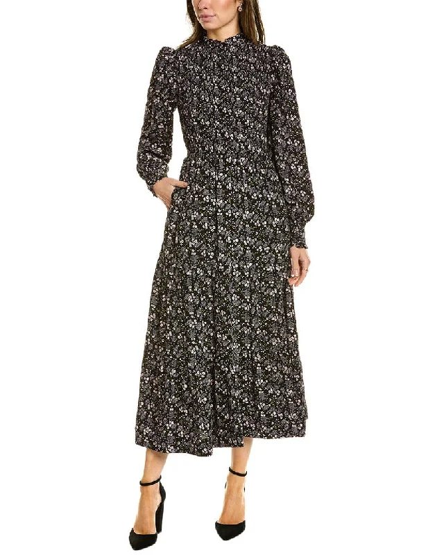 Boden Smocked Tiered Midi Dress Polka Dot Midi