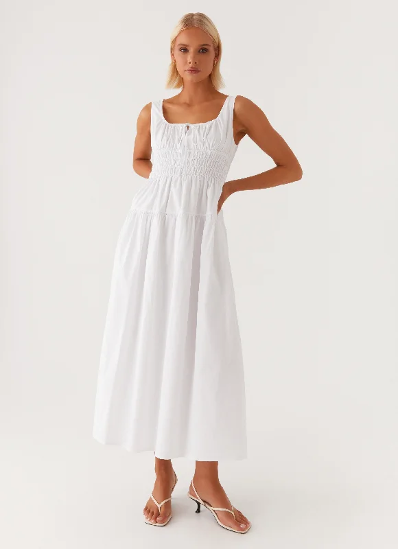 Jacintha Midi Dress - White Lace-up Midi Skirt