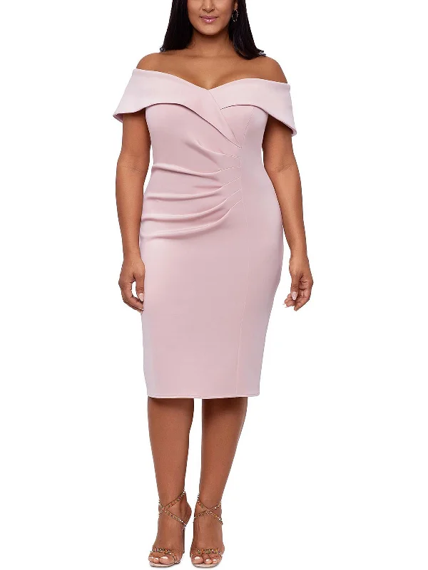 Plus Womens Sweetheart Neck Midi Cocktail and Party Dress Soft Pleated Midi