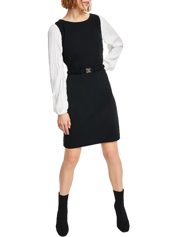 Womens Belted Midi Wear to Work Dress Midi Skirt Fashion