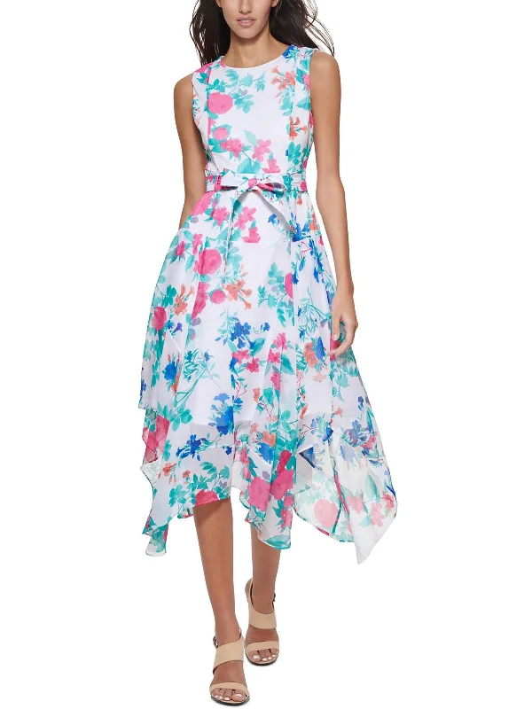 Womens Floral Print Midi Fit & Flare Dress Classic Midi Skirt