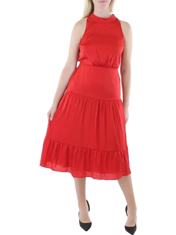 Womens Satin Sleeveless Midi Dress Stylish Midi Skirt